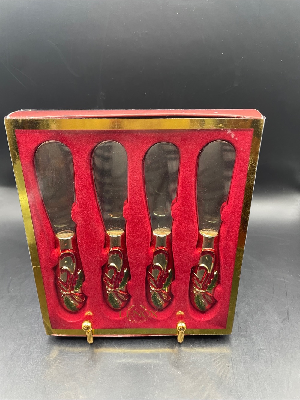 Retired Lenox Holiday Nouveau Cheese Spreaders Set of 4 in Original Box, Brass